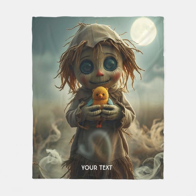 Fantasy Cute Moon Scarecrow Halloween Fleece Blanket (Front)