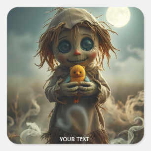 Fantasy Cute Moon Scarecrow Halloween Square Sticker