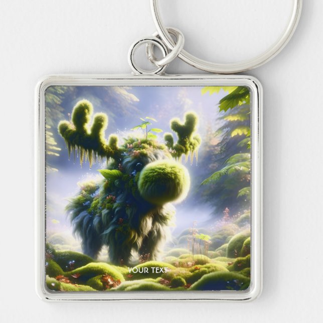 Fantasy Cute Moss Moose Forest Key Ring (Front)