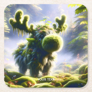 Fantasy Cute Moss Moose Forest Square Paper Coaster