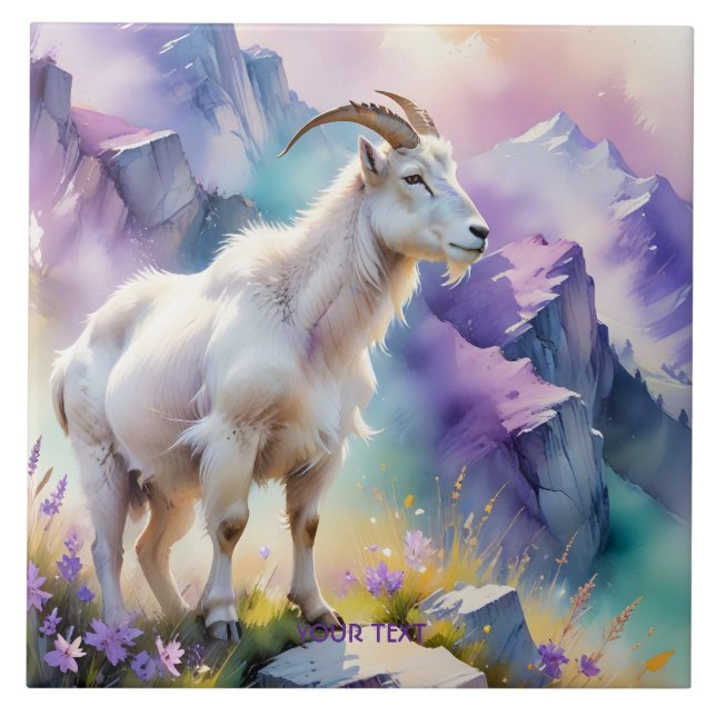 Fantasy Cute Mountain Goat Meadow Tile (Front)