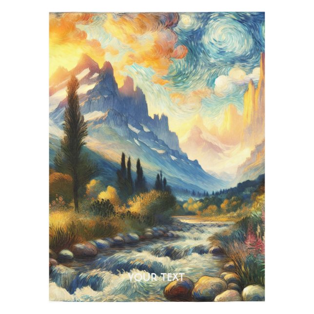 Fantasy Cute Mountains Landscape Sunset Tablecloth (Front)