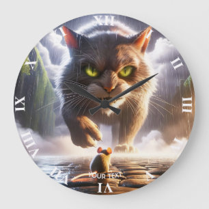 Fantasy Cute Mouse And Cat Large Clock