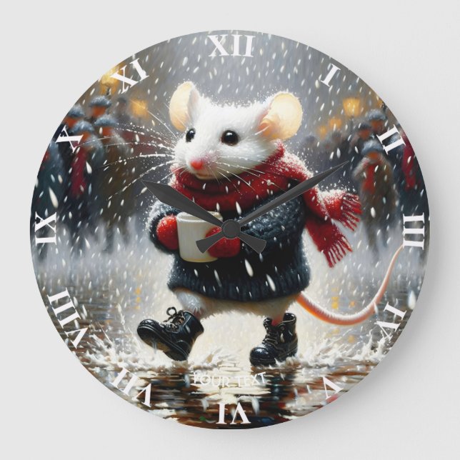 Fantasy Cute  Mouse Coffee Coat Large Clock (Front)