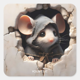 Fantasy Cute Mouse Cracked Wall Square Sticker
