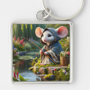 Fantasy Cute Mouse Fishing Flowers Key Ring