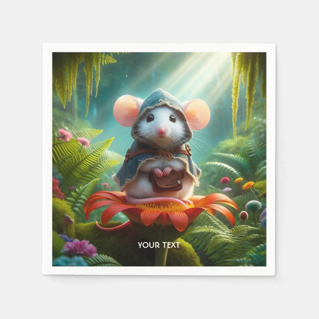 Fantasy Cute Mouse Flower Hat Napkin (Front)