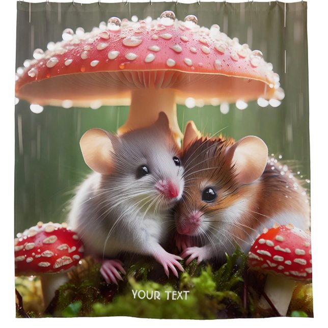 Fantasy Cute Mouse Mushroom Rain Shower Curtain (Front)