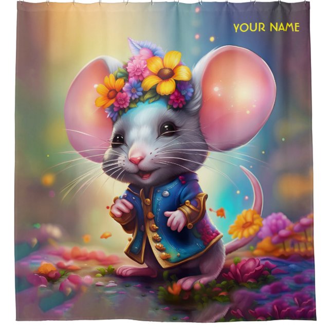 Fantasy Cute Mouse With Flower Shower Curtain (Front)