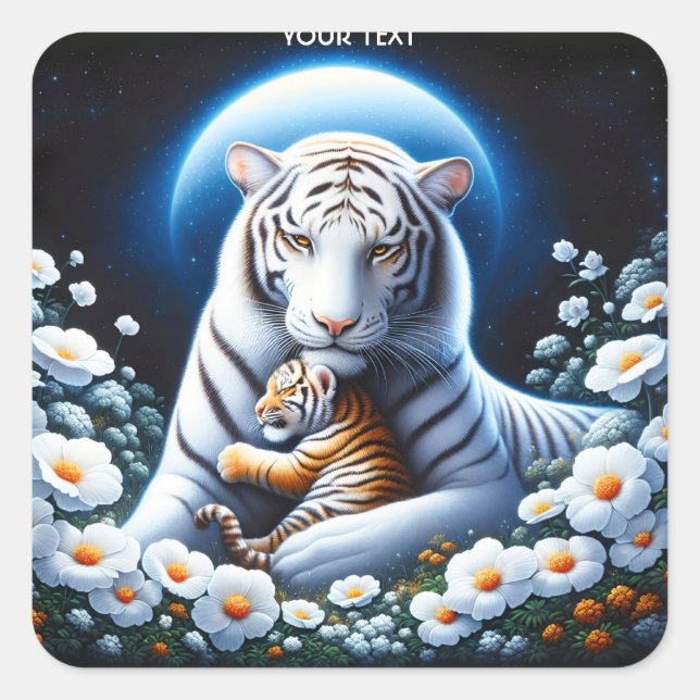 Fantasy Cute Mum Baby Tigers Square Sticker (Front)