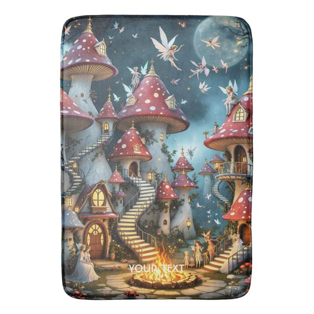 Fantasy Cute Mushroom Forest Realm Bath Mat (Front Vertical)