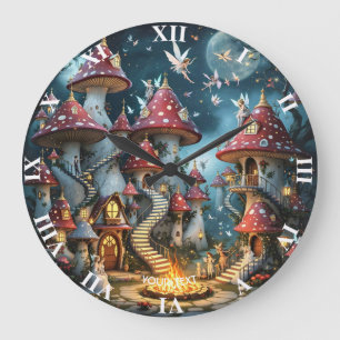 Fantasy Cute Mushroom Forest Realm Large Clock