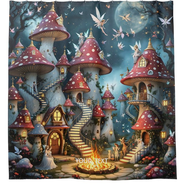 Fantasy Cute Mushroom Forest Realm Shower Curtain (Front)