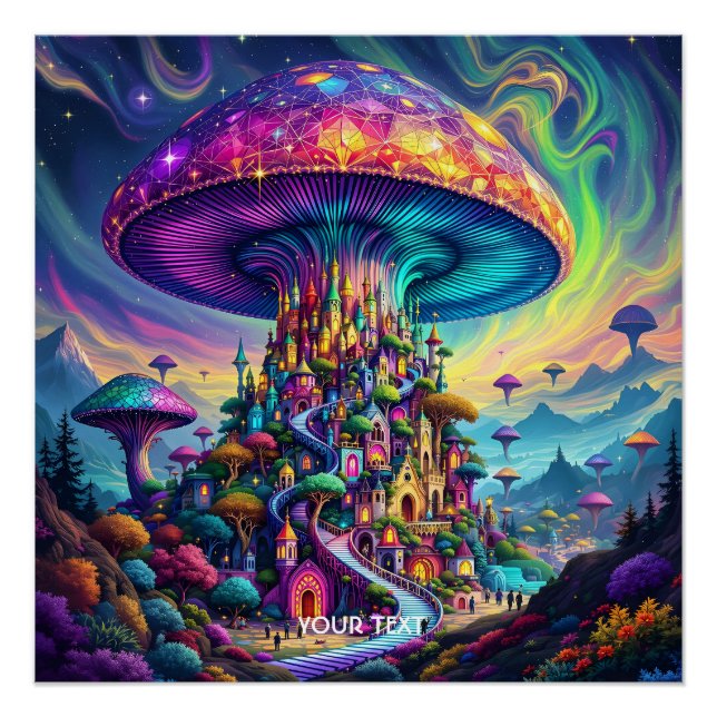 Fantasy Cute Mushroom Rainbow Skies Poster (Front)