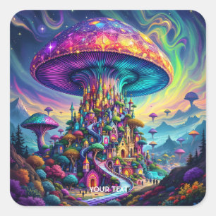Fantasy Cute Mushroom Rainbow Skies Square Sticker