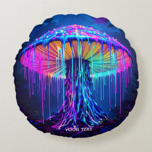 Fantasy Cute Mushroom Surreal Forest Round Cushion