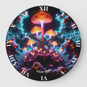 Fantasy Cute Mushrooms Lights Forest  Large Clock