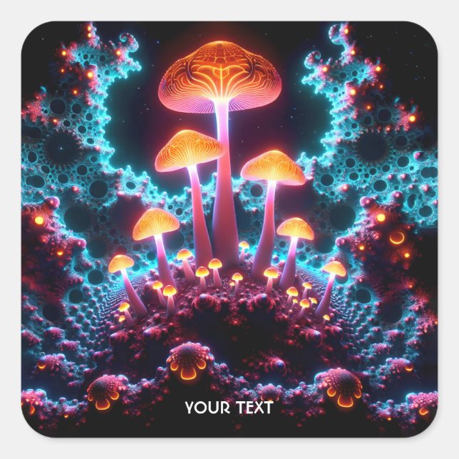 Fantasy Cute Mushrooms Lights Forest  Square Sticker (Front)