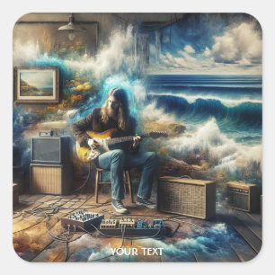 Fantasy Cute Music Guitar Ocean Square Sticker