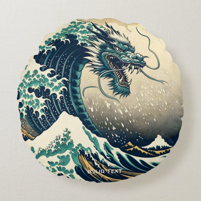 Fantasy Cute Mythical Japanese Dragon Round Cushion (Front)