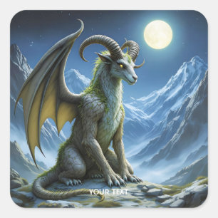 Fantasy Cute Mythical Ram Dragon Square Sticker