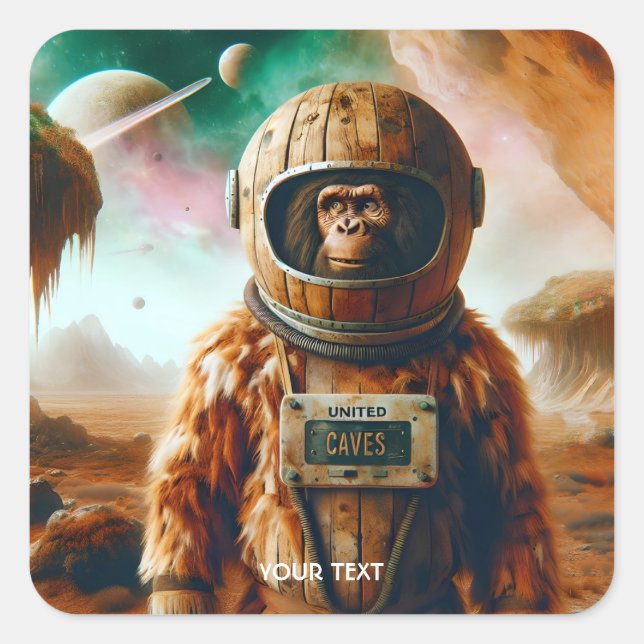 Fantasy Cute Neandertal Astronaut Space Square Sticker (Front)