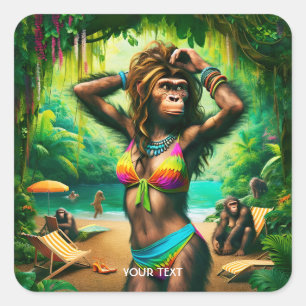 Fantasy Cute Neandertal Lady Model Square Sticker