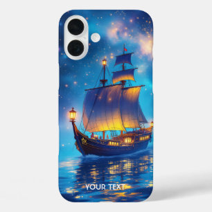 Fantasy Cute Night Boat Sea iPhone 16 Plus Case