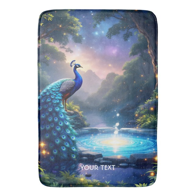 Fantasy Cute  Night Puddle Peacock Bath Mat (Front Vertical)