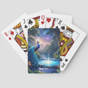 Fantasy Cute  Night Puddle Peacock Playing Cards