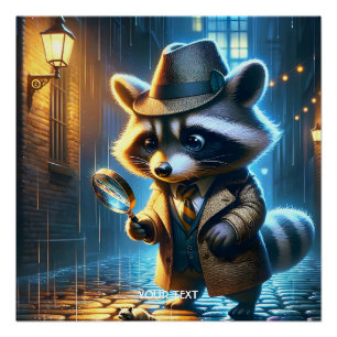 Fantasy Cute Night Racoon Detective Poster