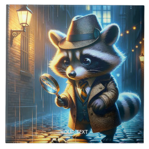 Fantasy Cute Night Racoon Detective Tile