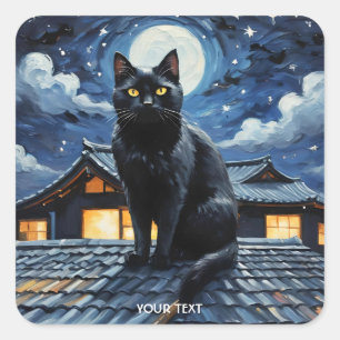 Fantasy Cute Night Stars Cat Square Sticker