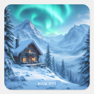 Fantasy Cute North Winter Cabin Square Sticker
