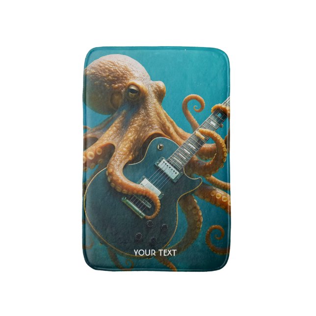 Fantasy Cute Octopus Playing Guitar Bath Mat (Front Vertical)