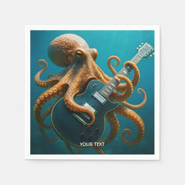 Fantasy Cute Octopus Playing Guitar Napkin (Front)