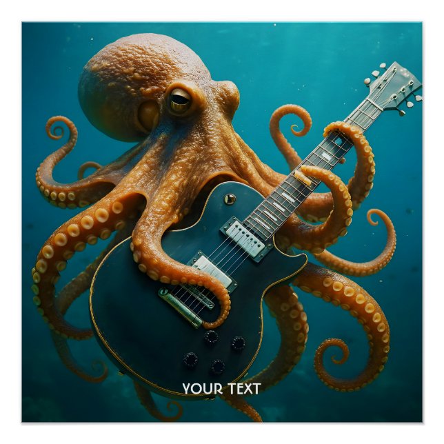 Fantasy Cute Octopus Playing Guitar Poster (Front)