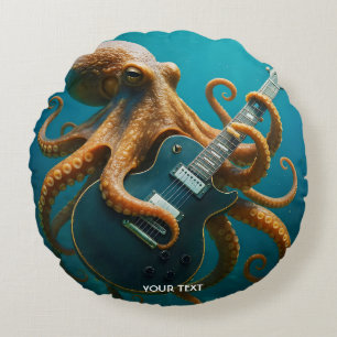 Fantasy Cute Octopus Playing Guitar Round Cushion