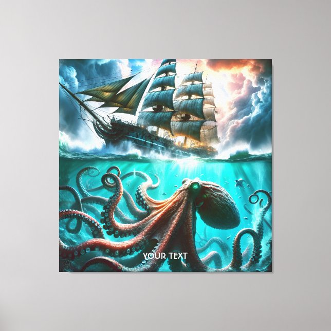 Fantasy Cute Octopus Sailing Ship Canvas Print (Front)