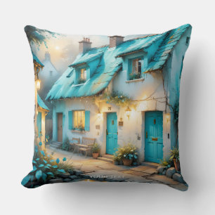 Fantasy Cute Old Blue House Cushion
