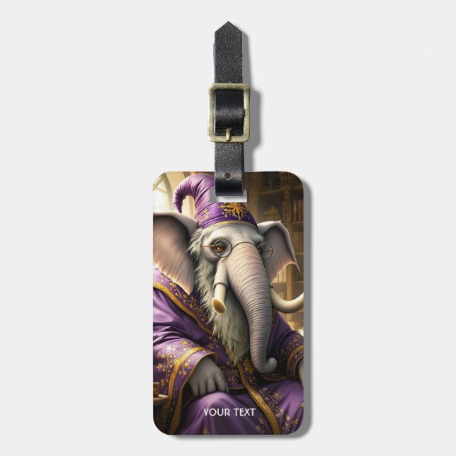 Fantasy Cute Old Elephant Wizard Luggage Tag (Front Vertical)