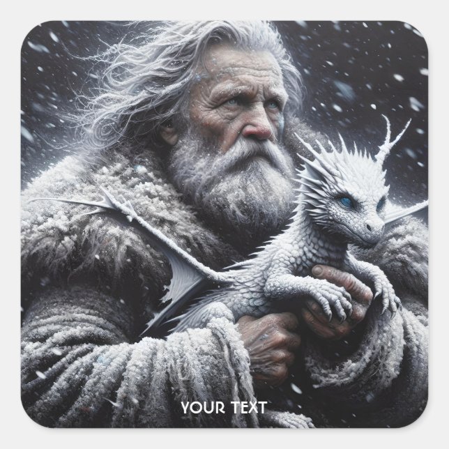 Fantasy Cute Old Man Dragon Square Sticker (Front)