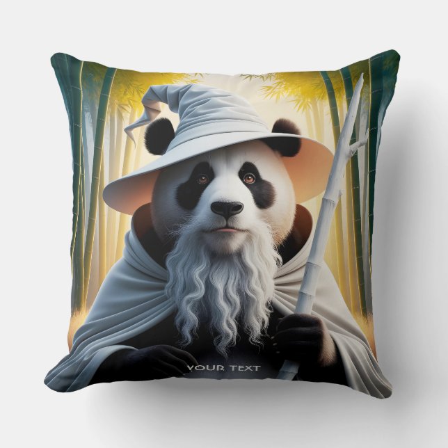 Fantasy Cute Old Panda Wizard Cushion (Front)