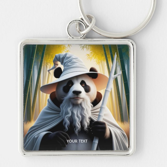 Fantasy Cute Old Panda Wizard Key Ring (Front)