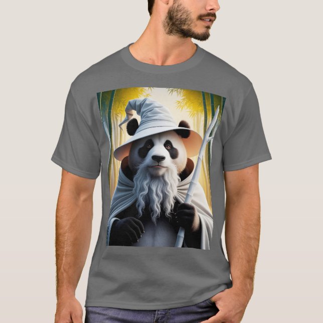 Fantasy Cute Old Panda Wizard T-Shirt (Front)