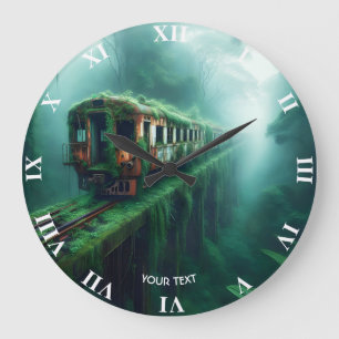 Fantasy Cute Old Past Train Large Clock