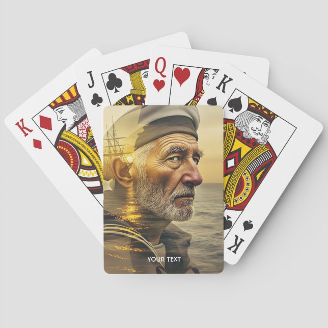 Fantasy Cute Old Sailor Sea Playing Cards (Back)