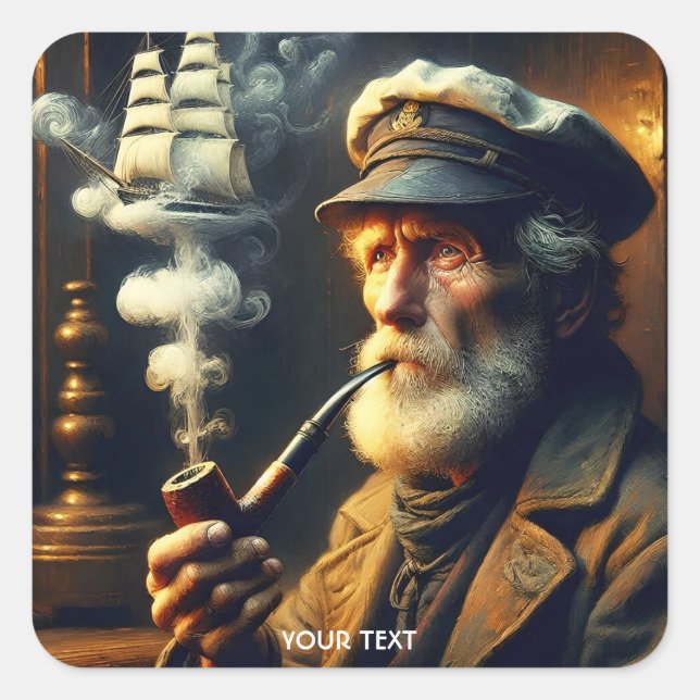 Fantasy Cute Old Sailor Ship Square Sticker (Front)