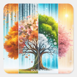Fantasy Cute One Tree Seasons Square Sticker