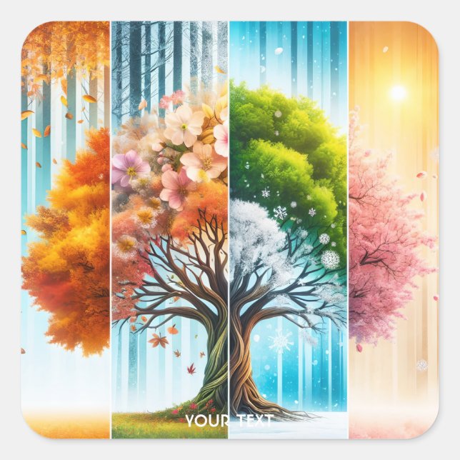 Fantasy Cute One Tree Seasons Square Sticker (Front)